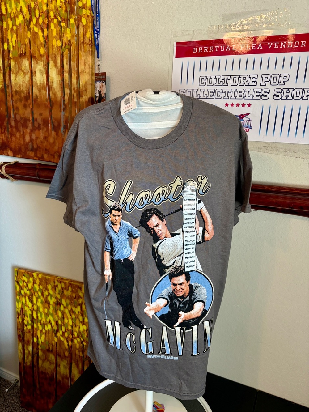 Happy Gilmore Shooter McGavin Graphic T-Shirt Gray Size Medium Golf Movie Tee